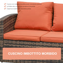 Set Salotto da Giardino 2 Divani 2 Poltrone Tavolino e Contenitore in Rattan Marrone e Arancione