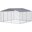 Gabbia Kennel per Cani da Esterno 400x400x232 cm in Metallo e Tetto in Tessuto Oxford Argento