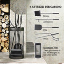 Set Attrezzi Camino 5 Pezzi con Cestino Scopa Paletta Pinze e Attizzatoio in Metallo Nero      