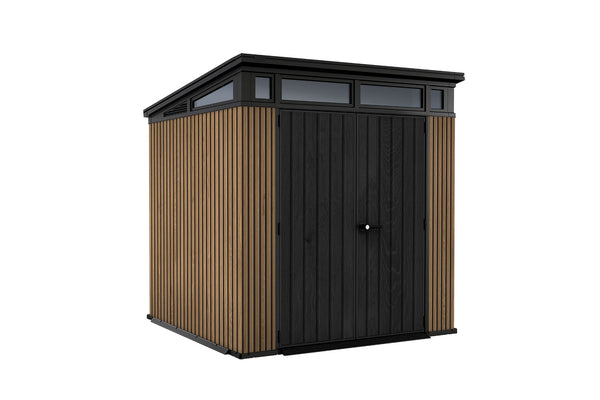 Casetta Box da Giardino 216x218x226 cm Keter Signature Venetian Pent 7x7 Effetto Legno Marrone e Antracite acquista