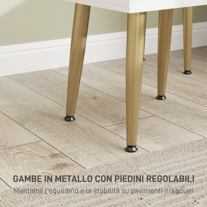 Consolle Trucco con Cassetti Specchio e Sgabello con Vano Contenitore in Truciolato Bianco    