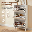 Scarpiera Salvaspazio 60x24x118 cm con 3 Cassetti Ribaltabili e Ripiani Regolabili in MDF Bianco      