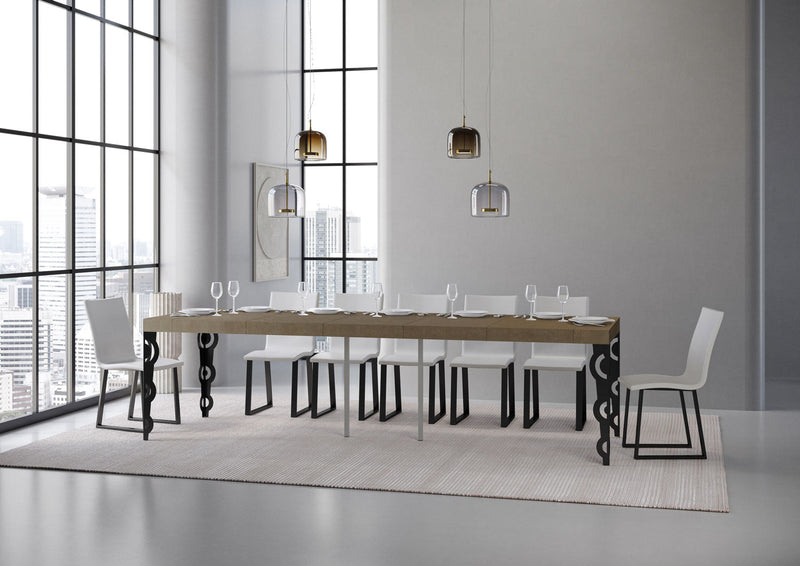 Consolle Allungabile 90-300x40x77 cm Karamay Premium Tortora Telaio Antracite 