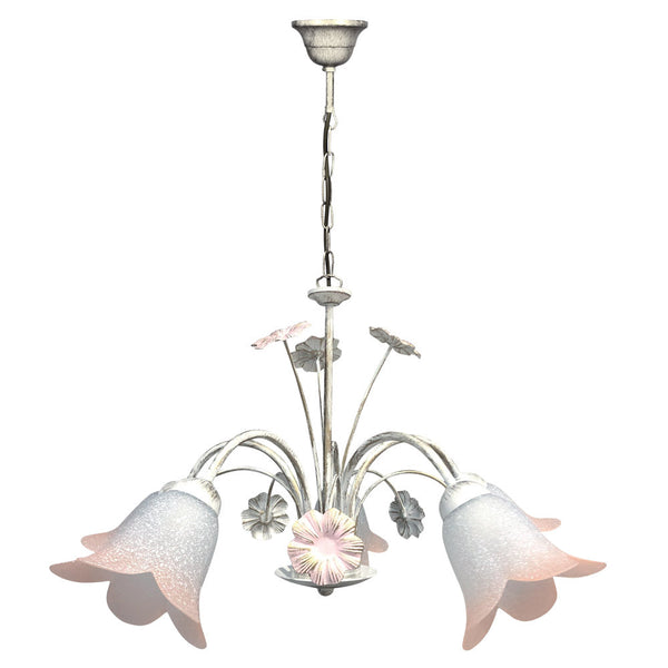 sconto Kronleuchter 5xE14 Weißgold Gestell Synthetisches Scavo Glas Schattiert Rosa E-Energy Vera