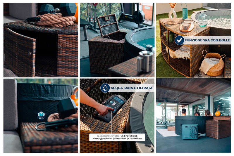 Vasca Idromassaggio Bagno di Ghiaccio da 3°C a 42°C Ø156x70 cm con Mobili 5kW NetSpa Ice Grigia
