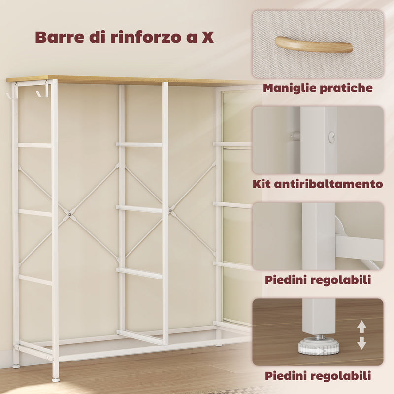 Cassettiera con 8 Cassetti in Tessuto 86x30x94,5 cm Tasche Laterali Portaoggetti Struttura in Acciaio Beige  