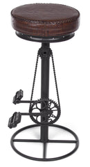 Sgabello da Bar H80 cm in Acciaio Seduta in Vera Pelle Cycle Nero