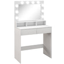 Consolle Trucco con Specchio e 10 Luci LED Stile Hollywood 80x40x135 cm in Melamina Bianco  