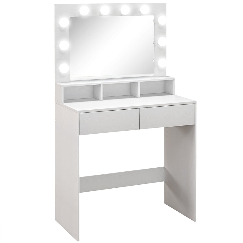 Consolle Trucco con Specchio e 10 Luci LED Stile Hollywood 80x40x135 cm in Melamina Bianco  