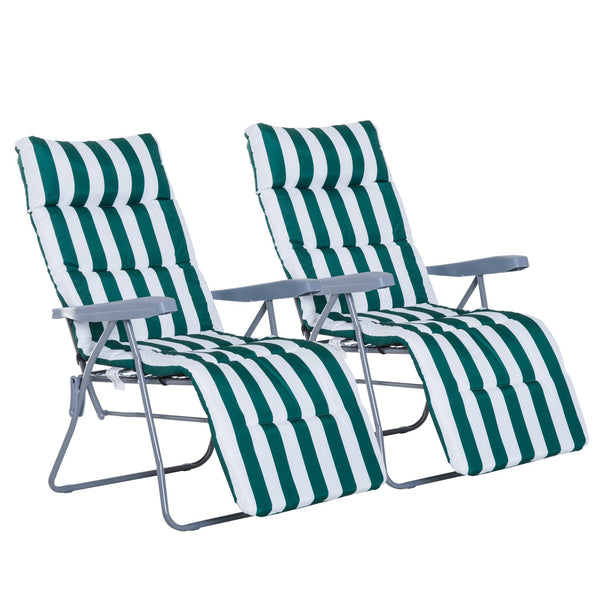 online 2er Set Garten Liegestühle Sonnenliege mit verstellbaren Armlehnen weiß und grün