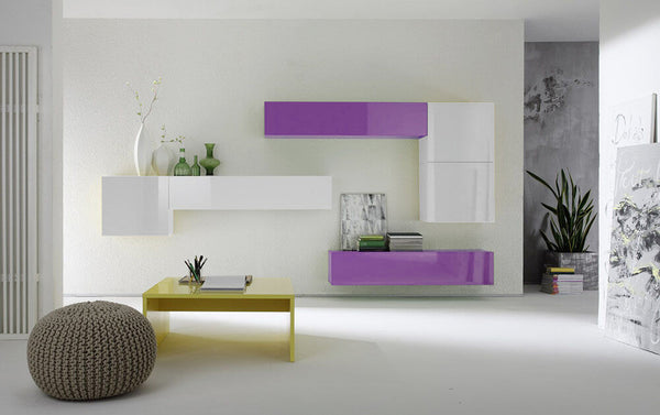 Ausgestattete Wohnzimmer Wandmöbel mit 6 Hängemöbeln 335x31x15cm TFT Boost Weiß und Lila sconto