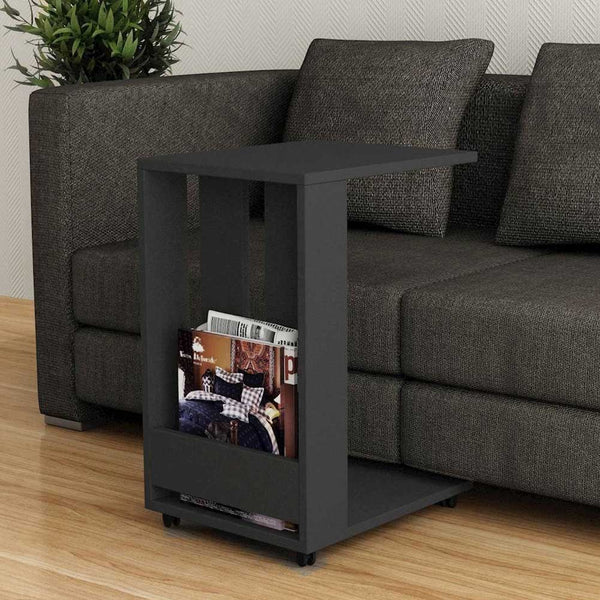 sconto Tavolino da Soggiorno 37,5x45x60 cm Laterale Divano con Ruote in Legno Antracite
