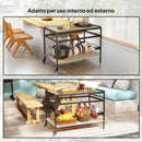 Carrello Portavivande da Giardino 107x65x80 cm Ripiano e Maniglia in Legno a Doghe e Acciaio      