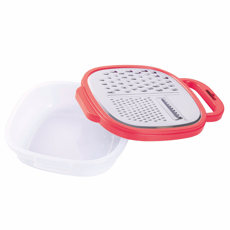 Grattugia Manuale 19,3x24,8x6,2 cm in Acciaio con Contenitore Rosso