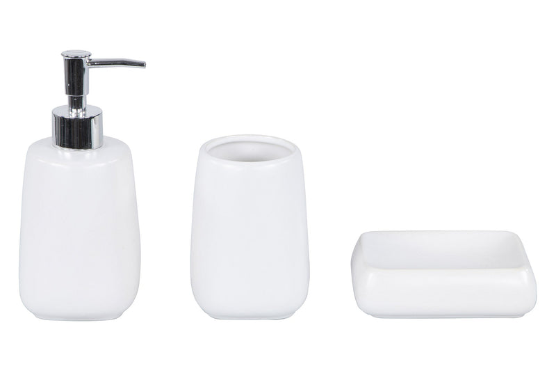 Set 3 Accessori da Bagno in Ceramica Bianco