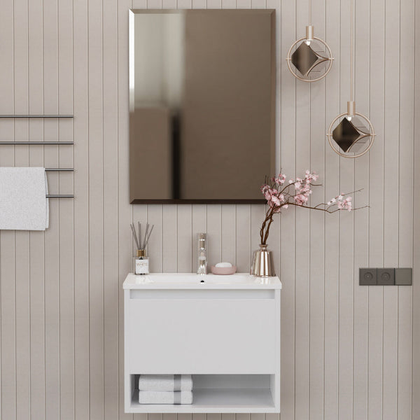 Mobile Bagno Sospeso 60 cm Lavabo e Specchio Milano Bianco Lucido acquista