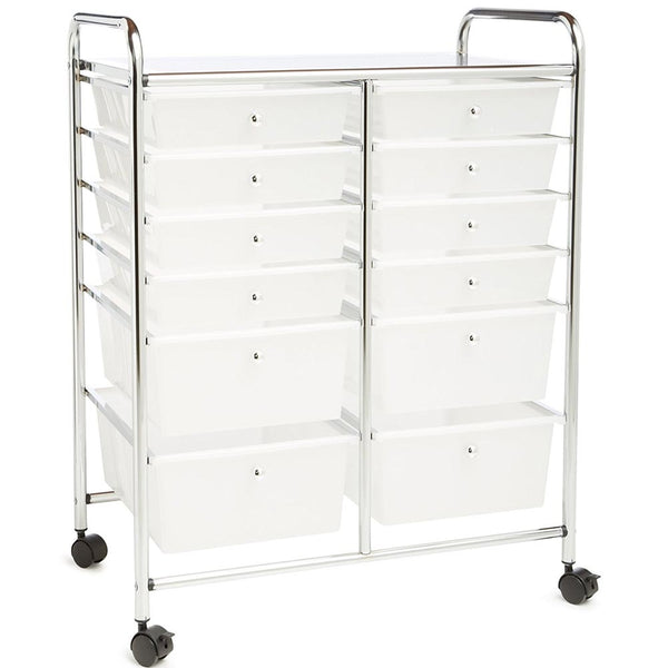 Carrello Cassettiera Multiuso Acciaio Casa Ufficio Estetista 12 Cassetti Bianco sconto