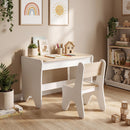 Set Tavolo Bambini 3-8 Anni con Sedia e Cassetto 69,5x45x51 cm con Bordi Arrotondati in Truciolato e MDF Bianco      