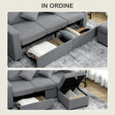 Divano 3 Posti Modulare con Pouf Contenitore 196x139x85 cm in Velluto a Coste Grigio Chiaro   
