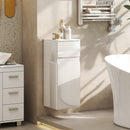 Mobiletto Pensile da Bagno Sospeso 30x34x79,4 cm con Cassetto Anta Lucida e Ripiano in Vetro in MDF Bianco      