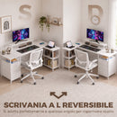 Scrivania Angolare Reversibile 170x100x91 cm con Cassetti Ripiani e Prese in Pannello Truciolare Bianca      