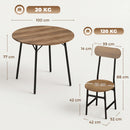 Set Pranzo 5 Pezzi Tavolo Ø100x77 cm e 4 Sedie 42x52x88 cm con Gambe Metallo Color Legno      