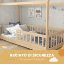 Struttura Letto per Bambini a Forma di Casetta 96x195x165 cm con Doghe e Recinzione in Legno di Pino Color Legno      