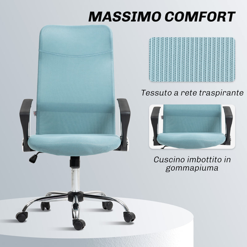 Sedia Ergonomica da Ufficio Girevole 63x65x109-119 cm con Schienale a Rete Verde Chiaro   