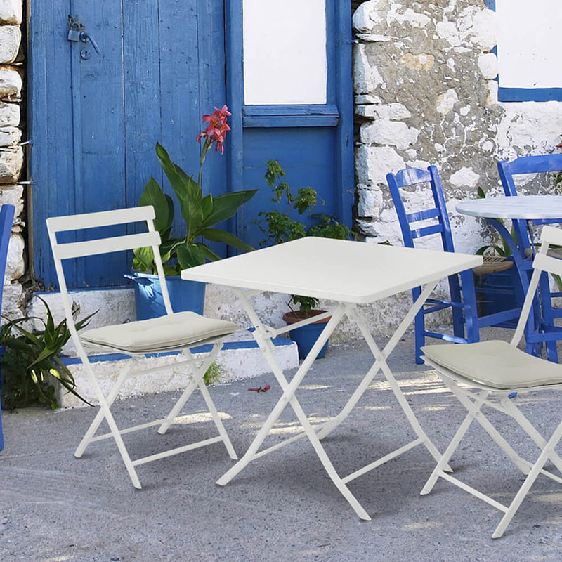 Set Tavolino e 2 Sedie Pieghevoli da Giardino in Acciaio Kraus Tiziano Bianco