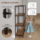 Libreria a 4 Ripiani in Stile Industriale 77x30x116 cm in Legno e Metallo Marrone Rustico   