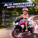 Moto Elettrica per Bambini 37-60 Mesi 86x42x52 cm con Pedale Fari Musica e Clacson 3 km/h Max 25 kg in PP e Metallo Rosa      