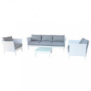 Set Salotto da Giardino Divano 2 Poltrone e Tavolino con Cuscini in Alluminio Bianco