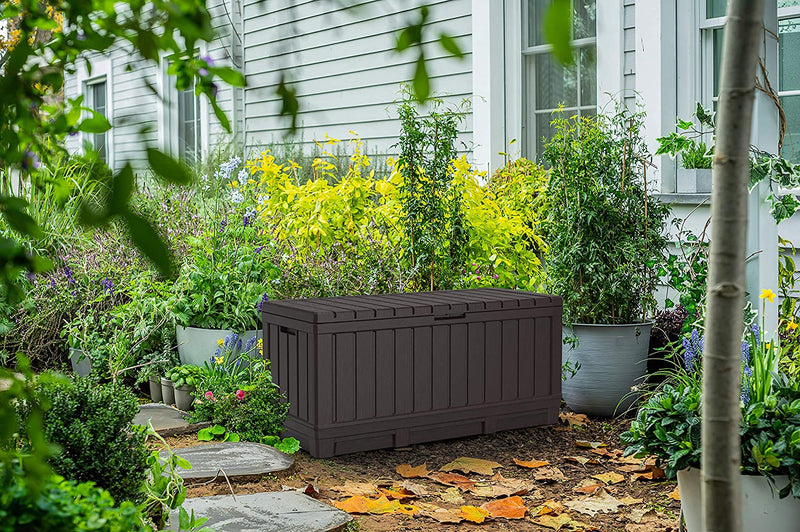 Baule Cassapanca da Esterno 128x59x53,6 cm in Resina Effetto Legno Keter Kentwood Marrone