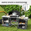 Cucina da Campeggio Pieghevole 172x48x119 cm con Ripiani e Ganci Nero   