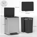 Pattumiera a Pedale con 2 Scomparti da 30L Coperchio Ammortizzato e Secchi Rimovibili in Acciaio Inox Argento      