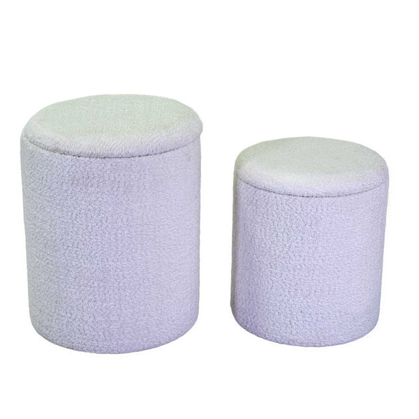 Set 2 Pouf Contenitore Ø35 cm e Ø39 cm in Tessuto Bianco prezzo