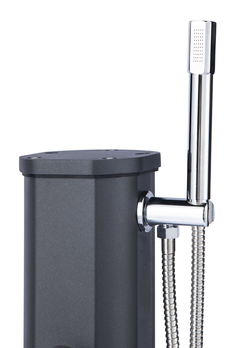 Mini Doccia Solare da Giardino 20L Miscelatore Lavapiedi e Doccetta Grigio Metallizzato