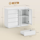 Credenza Buffet 120x40x91 cm con 4 Cassetti e Armadietto con Ante in Vetro in Legno Bianco      