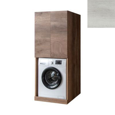 Mobile Lavanderia a Colonna per Lavatrice o Asciugatrice con 2 Ante Installabili Sopra o Sotto 70x70x174A cm in Nobilitato Unika Olmo Bianco