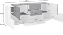 Credenza 3+2 Ante e 2 Cassetti 220x86x45 cm New Coro Bianco Lucido e Ardesia