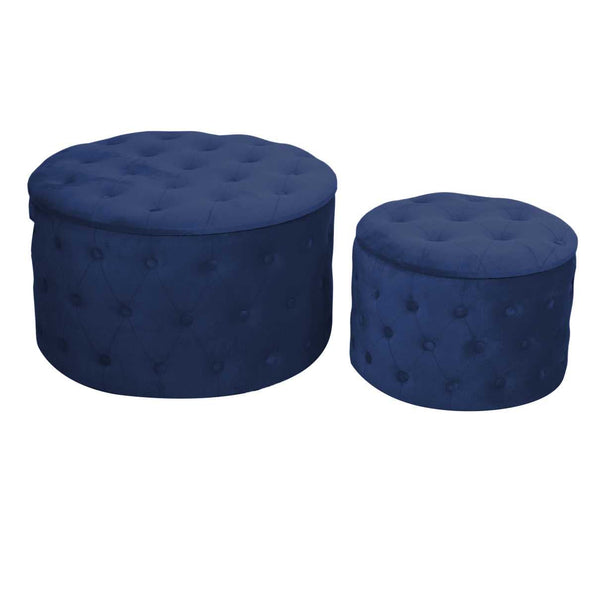 Set 2 Pouf Contenitore Ø50 cm e Ø70 cm in Tessuto Velluto Blu acquista