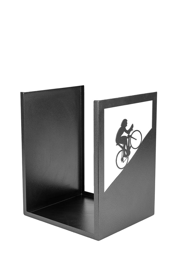 Porta Legna Sagomato Ciclista 40,5x35,5x50 cm in Ferro Verniciato Grigio Martellato sconto