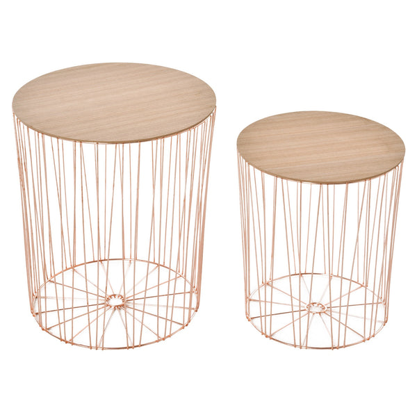 acquista Set mit 2 Beistelltischen Behältern Abnehmbares Regal aus Metall und MDF Roségold und Holz
