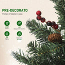 Albero di Natale 210 cm 656 Rami e 300 Luci LED Decorato con 55 Pigne e 55 Grappoli di Bacche Verde e Argento      