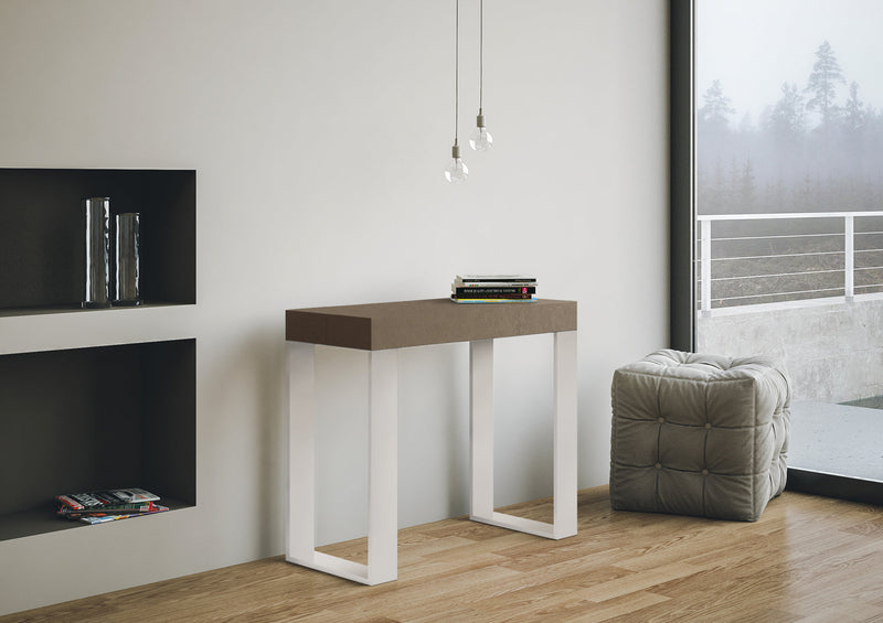 Consolle Allungabile 90-300x40x77 cm Tecno Tortora Telaio Bianco 