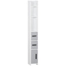 Mobile a Colonna con Mensole e Armadietti 15x17x120 cm in MDF e Legno Truciolare Bianco e Grigio