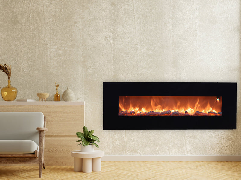 Camino Elettrico da Parete 152x55x13,8 cm 1500W Effetto Fiamma Sined Aprica Nero