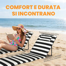 Set 2 Sdraio da Spiaggia 146x50x2 cm con Poggiatesta Imbottito in Metallo e Tessuto Oxford Grigio e Bianco      