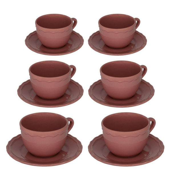 Set 6 Tazze da The con Piattino Ø9,5xh7 cm in Gres Porcellanato Juliet Rosa Antico online