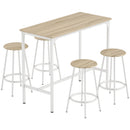 Set da Pranzo 5 Pezzi con Bancone da Bar 110x50x89,5 cm e Sgabelli Ø30x60,5 cm in Legno e Metallo Color Legno      